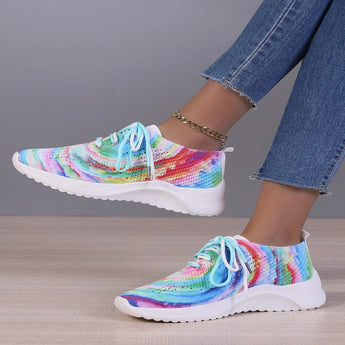 Multicolor women's breathable lightweight athletic sneakers featuring a mix of azure, purple, and grey colors.