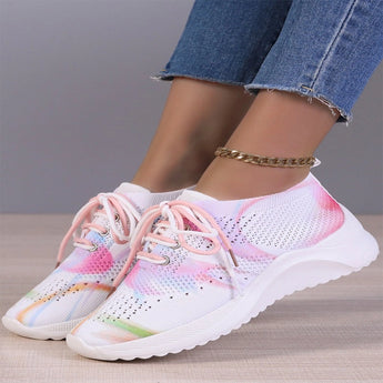 Multicolor women's breathable lightweight athletic sneakers in rose color, size 39, featuring a stylish design suitable for walking and casual wear. The sneakers showcase a combination of pink and white elements, emphasizing comfort and fashion.