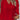 A woman wearing a red 4XL long sleeve blouse with lace details and ruffled accents around the collar and sleeves.