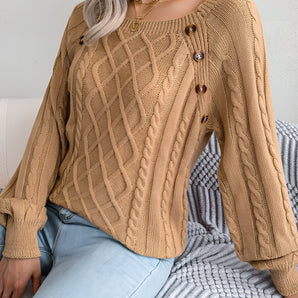 Mustard Yellow Cable Knit Sweater - Women's Chunky Crew Neck