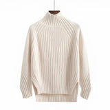 Mustard yellow pleated turtleneck sweater in a cozy winter knitwear style, featuring long sleeves and a snug fit. The sweater highlights a pleated texture and a turtleneck collar, designed for comfort and warmth. Displayed in a bright mustard yellow color, suitable for a stylish winter look.