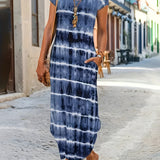 Navy blue maxi dress with an anchor print design, featuring short sleeves and a scoop neckline, designed for women's nautical summer fashion in size 3XL.
