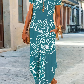 Navy anchor print maxi dress in turquoise for women, featuring a sleeveless design with a fitted waist, ideal for nautical summer fashion in size 3XL.