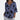 Navy blue floral linen blouse with a V-neck design, featuring short sleeves and a comfortable fit, suitable for a casual summer look for women.
