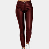 Navy blue high waist stretch jeggings for women, featuring a skinny denim fit. The image showcases the jeggings being worn, highlighting the leg and thigh areas with a focus on fashion design.