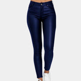 Navy blue high-waist stretch jeggings for women, featuring a skinny denim fit, shown in size 2XL.