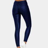 Navy blue high waist stretch jeggings for women, featuring a skinny denim style, designed with a focus on fashion and comfort.