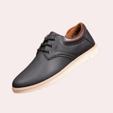 Navy blue men's low-top leather sneakers with a stylish design and durable construction, suitable for both casual and athletic wear.