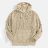 Beige high collar sweatshirt made from ribbed corduroy fabric with long sleeves, featuring a cozy and casual design suitable for outerwear.