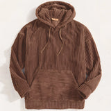 Brown cowl neck hoodie with ribbed texture, featuring long sleeves and a stylish pleated design, suitable for men in size 2XL.