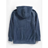 Navy blue ribbed cowl neck hoodie for men featuring long sleeves and a stylish pleated design.