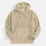 A men's khaki cowl neck hoodie in 2XL size, featuring a ribbed texture and pleated design with long sleeves. The outerwear has a stylish and comfortable fit, suitable for casual wear.