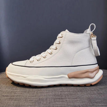 Navy blue zipper wedge sneakers with a chunky platform featuring a sporty and modern design, suitable for outdoor activities.