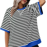 Navy and white striped quick-dry athletic t-shirt featuring breathable and durable fabric, displayed in Nero + Blu11 color scheme, in size XXL, showcasing short sleeves and a round neck design.