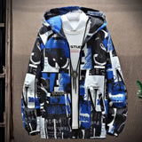 Black and white typographic design shirt in blue color, size XL, featuring a collar and sleeves.