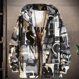 Gray XL Newspaper Print Fashion Shirt with Black & White Typographic Design, featuring a classic collar and long sleeves in a jersey material.