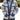 
A chunky knit wool-blend cardigan featuring a Nordic pattern in blue, black, and grey colors, with a tartan-inspired design. The cardigan has a high neck, long sleeves, and a cozy collar, ideal for winter weather. The size shown is 2XL.