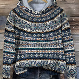 Nordic Shawl Collar Chunky Knit Sweater in warm blue and beige, featuring a cozy shawl collar and long sleeves with a chunky knit pattern, suitable for outerwear in a size 3XL.