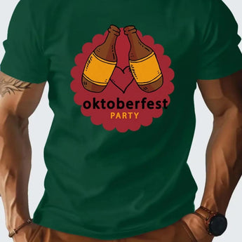 Men's green Oktoberfest beer festival T-shirt in size XL, featuring short sleeves and a comfortable fit, ideal for German party celebrations.