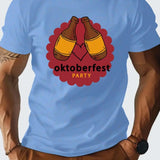 Men's light blue XL Oktoberfest Beer Festival T-shirt featuring short sleeves and a classic round neck design.