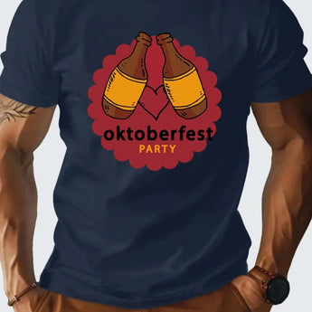 Marine blue Oktoberfest Beer Festival T-shirt for men in XL size, featuring short sleeves and a round neck design, ideal for a German party outfit.