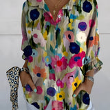Olive green bird print V-neck blouse with ruffle sleeves in multicolor, size 5XL, featuring a stylish fashion design.