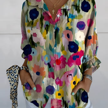 Olive green bird print V-neck blouse with ruffle sleeves in multicolor, size 5XL, featuring a stylish fashion design.