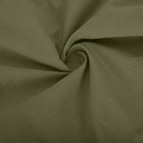 Olive green linen knee-length A-line dress with a V-neck and short sleeves, featuring a simple and elegant design.