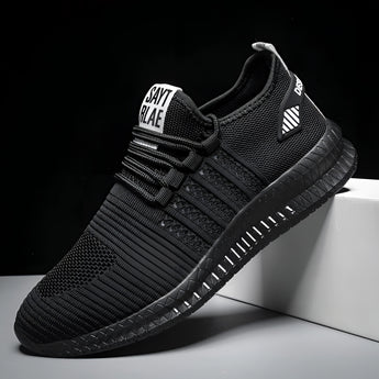 Olive green men's lightweight breathable sneakers with a cushioned sole, featuring a black and white color scheme, designed for comfort and style.