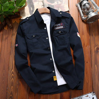 Men's tactical long sleeve military shirt in olive green, featuring a durable and breathable fabric with a dress shirt style, button-down front, standard collar, and multiple pockets, resembling a military uniform style.