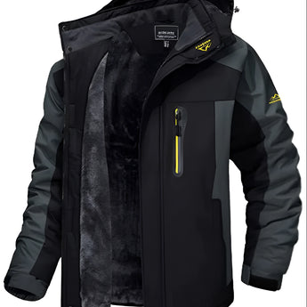 Olive green men's waterproof insulated ski parka with a high collar and full-length sleeves, shown in size 3XL.