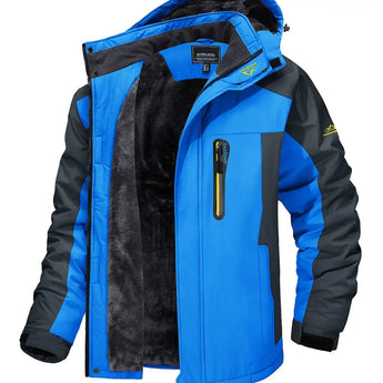 Blue men's waterproof insulated ski parka in size 3XL, featuring a high collar and long sleeves, designed for sportswear and outdoor activities.