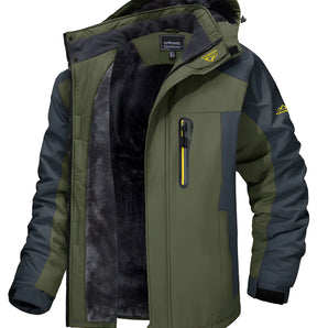 Olive green men's waterproof insulated ski parka, size 3XL, featuring a collared design with long sleeves.