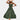 Olive green smocked bodice strappy midi dress in size XL, featuring sleeveless design with thin straps, fitted waist, and flowing skirt.