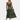 Olive green midi dress with a smocked bodice and thin shoulder straps, featuring a flowing skirt and designed for daytime wear.