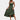 Olive green smocked bodice strappy midi dress displayed on a mannequin, featuring a fitted waist and flowing skirt that falls to mid-calf length, showcasing its elegant and casual daywear style.