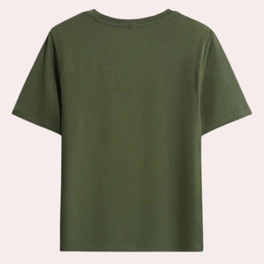 Olive green unisex eco-friendly cotton t-shirt with short sleeves and a crew neck design.