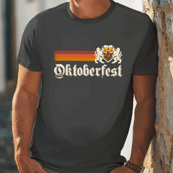 Olive green unisex eco-friendly cotton T-shirt with short sleeves and a crew neck, shown in a gray XL variant worn by a bearded model.