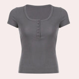 Olive green women's cotton short sleeve casual t-shirt with a round neck, featuring a minimalist design.
