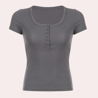 Olive green women's cotton short sleeve casual t-shirt with a round neck, featuring a minimalist design.