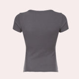 Olive green women's cotton short sleeve casual t-shirt with a simple design and relaxed fit, perfect for everyday casual wear.