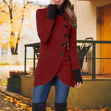 Olive green women's elegant slim fit trench coat with a standing collar, long sleeves, and a defined waist, suitable for fall and winter fashion.
