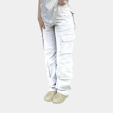 Olive green women's slim fit tactical cargo pants with multiple pockets, displayed in an extra-large size.