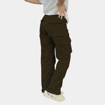 Olive green women's slim fit tactical cargo pants featuring multiple pockets, designed for a stylish and functional fit.