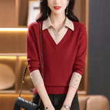 Olive green women's v-neck sweater featuring a contrast collar and button detail, highlighting elements like the collar, neck, and sleeves.