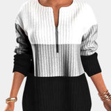 
Women's ombre gradient knit sweater featuring blue and black stripes, shown in a size XL. The sweater has long sleeves, a comfortable fit, and a stylish neck design, ideal for fashionable outerwear.