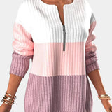 
A women's ombre gradient knit sweater featuring blue stripe patterns, showcasing long sleeves, and a relaxed fit. The sweater is displayed in the 'Rose' color variant, size XL, highlighting its stylish neckline and high-quality knitwear design.