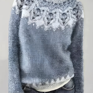 Ombre Gradient Knit Sweater: Light Blue Snowflake Crewneck