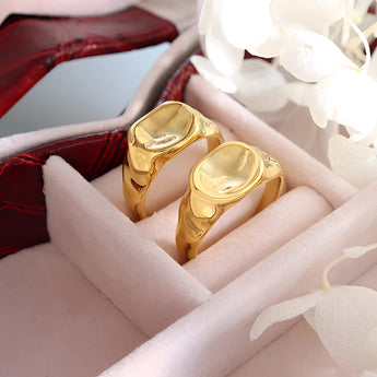18K gold plated minimalistic lightweight ring with a 9mm band, weighing 4 grams, displayed on a white background.