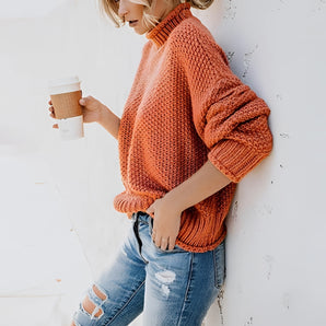 Orange Chunky Knit Turtleneck Sweater - Cozy Fall Fashion